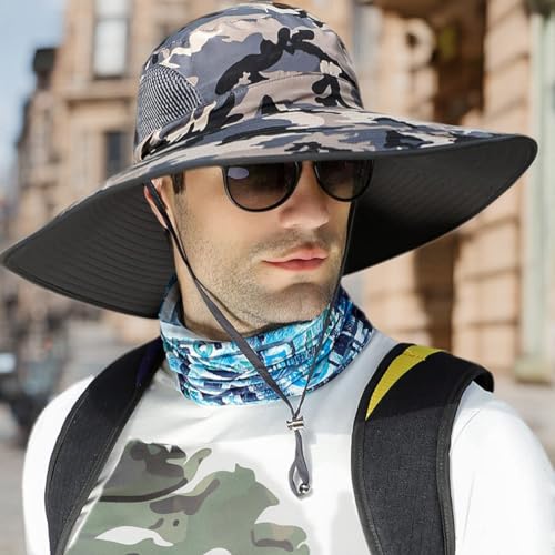 【Tamanho grande 2GG e aba larga】 Chapéus de sol para homens, 【FPS 50 + à prova d'água】 Chapéu de pe