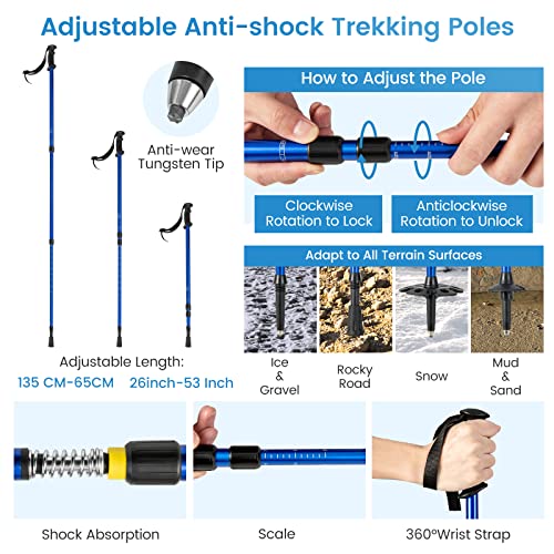 Goplus Snow Shoes For Men Women Youth Kids, Light Weight Aluminum Terrain Snowshoes With Anti-Shock Trekking Poles And Carrying Tote Bag, Snow Mud Baskets Included, 21/ 25/ 30 Inches (Navy, 30") #TOP2