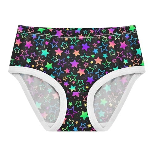 Little Girls' Soft Cotton Underwear Kids Breathable Comfort Bright Neon Stars Panties Briefs Toddler
