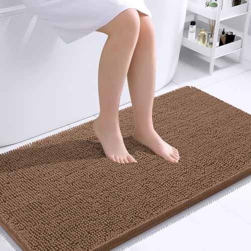 Image of OLANLY Large Bathroom Rugs 40x24, Extra Soft Absorbent Chenille Bath Rugs, Rubber Backing Quick Dry, Machine Washable Bath Mats for Bathroom Floor, Tub and Shower, Home Decor Accessories, Mocha