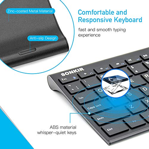 Sonkir Wireless Keyboard, 2.4GHz Ultra Thin Rechargeable Aluminum Full Size Wireless Keyboard - Thumbnail 5