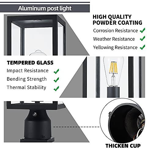 Windben Dusk To Dawn Outdoor Post Light,Lamp Post Light Fixture,Post Lantern With Pier Mount Base,Matte Black #TOP1