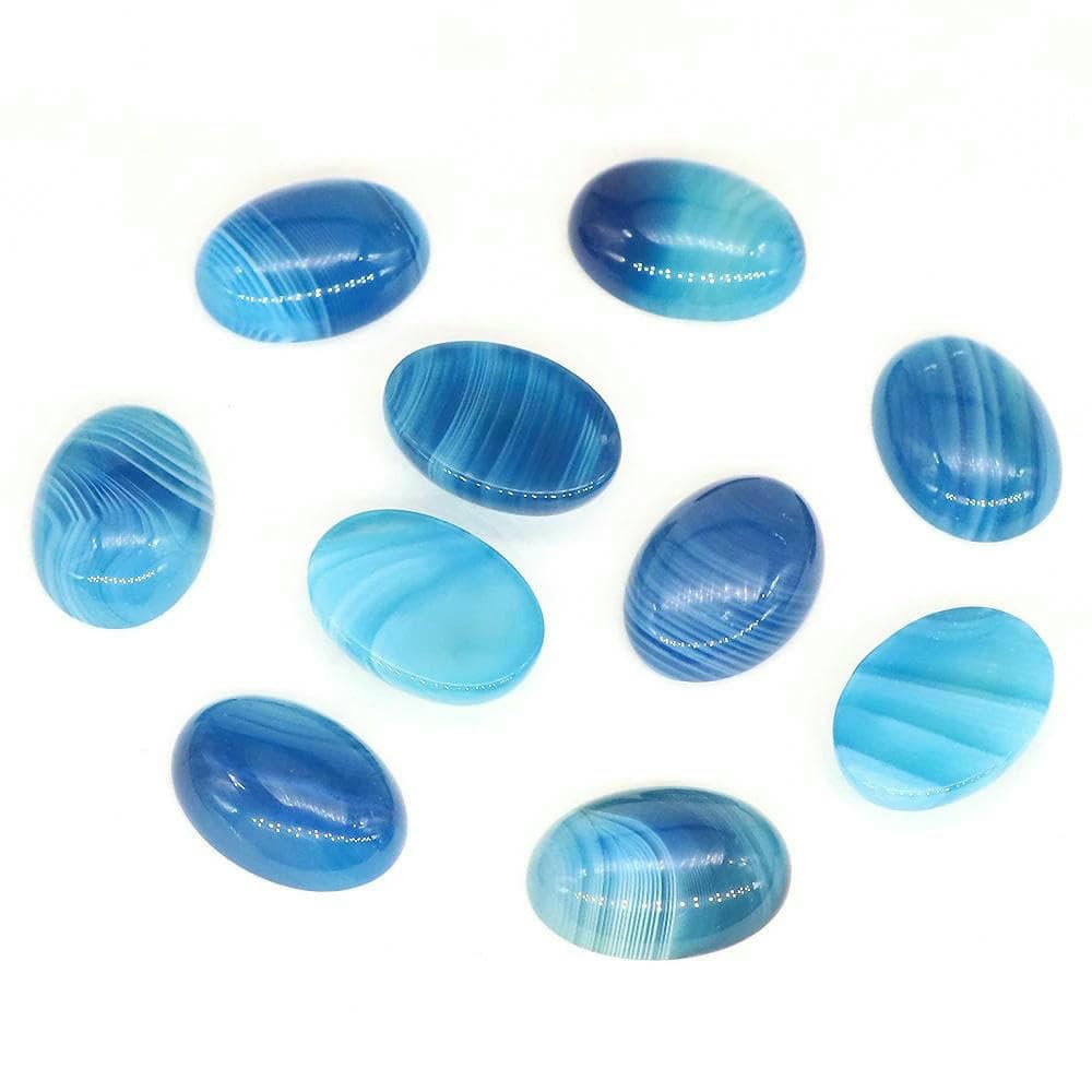 Lote de 5 cuentas de cabujón ovaladas de piedra, piedras preciosas de cristal natural, espaciadores de camafeo con parte trasera plana para hacer joyas, pendientes, colgantes y collares - Ágata raya