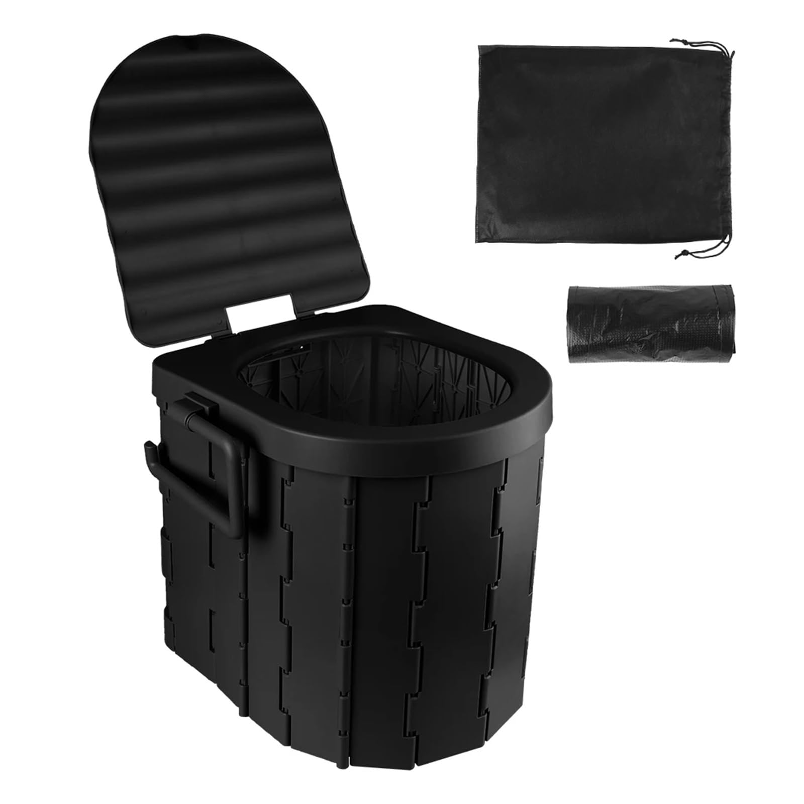 Folding Toilet Travel Bucket Toilet Seat Portable Folding Toilet with Lid Emergency Toilet Car Folding Toilets Camping Toilet(Black)