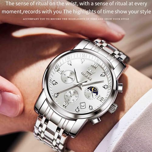 Image of OLEVS Men's Analog Watch Multi Color Business Stainless Steel Waterproof Luminous Quartz Watch Luxury Leisure Date Simulation Original Bowl Watch (In-2858- Multicolor White ?)