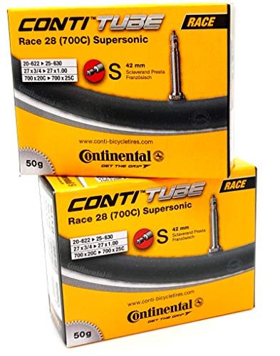 Continental Race 28 Supersonic 700 x 20-25cc Bike Tubes - 42mm Presta Valve - Pair (2 Tubes)