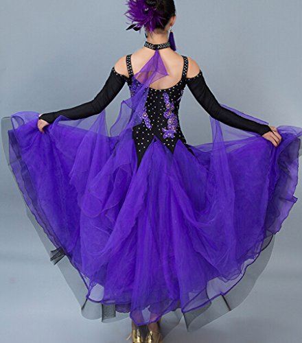 Yc Well Women Modern Waltz Tango Smooth Ballroom Dance Dress Standard Ballroom Dress(Purple,M) #TOP5