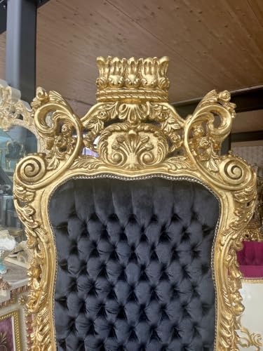 CasAmin Home & Living Riesiger Sessel mit Goldener Krone Königsthron Getufteter Schwarzer Samtthron im Barockstil mit Goldfinish für Kommerzielles Dekor als Party- und Eventdekor – Bild 6