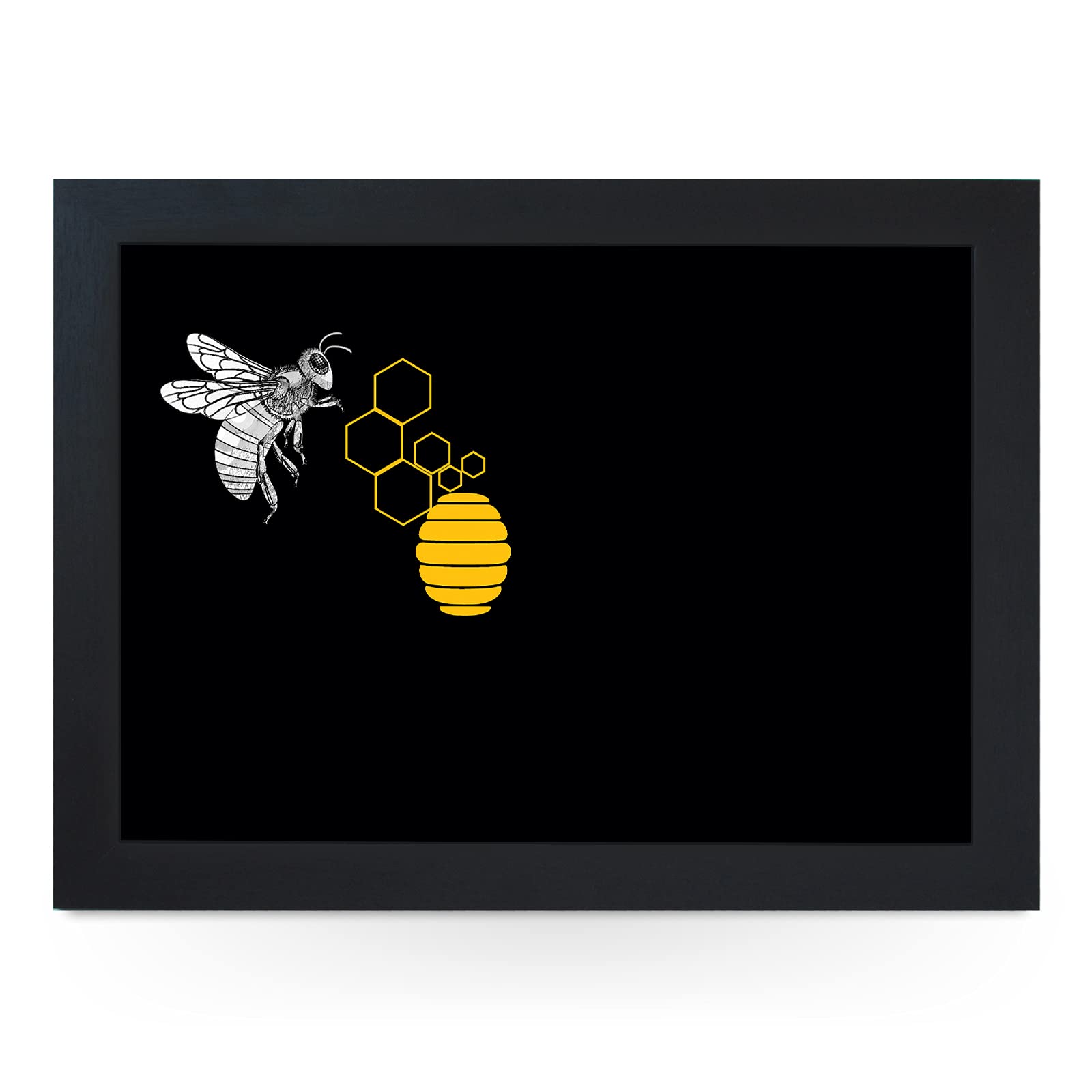 Yoosh Black Portable Lap Desk Tray (Honey Bee) Handmade Wooden Frame, Beanbag Cushioned Bottom | Computers, Laptops, Meals, Food | L826