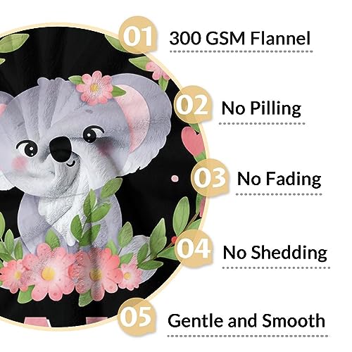 Personalized Koala Blanket Gifts with Name - 50"x60" Cute Throw for Women, Girls - Black Soft Fuzzy Blankets for Bed, Couch & Living Room