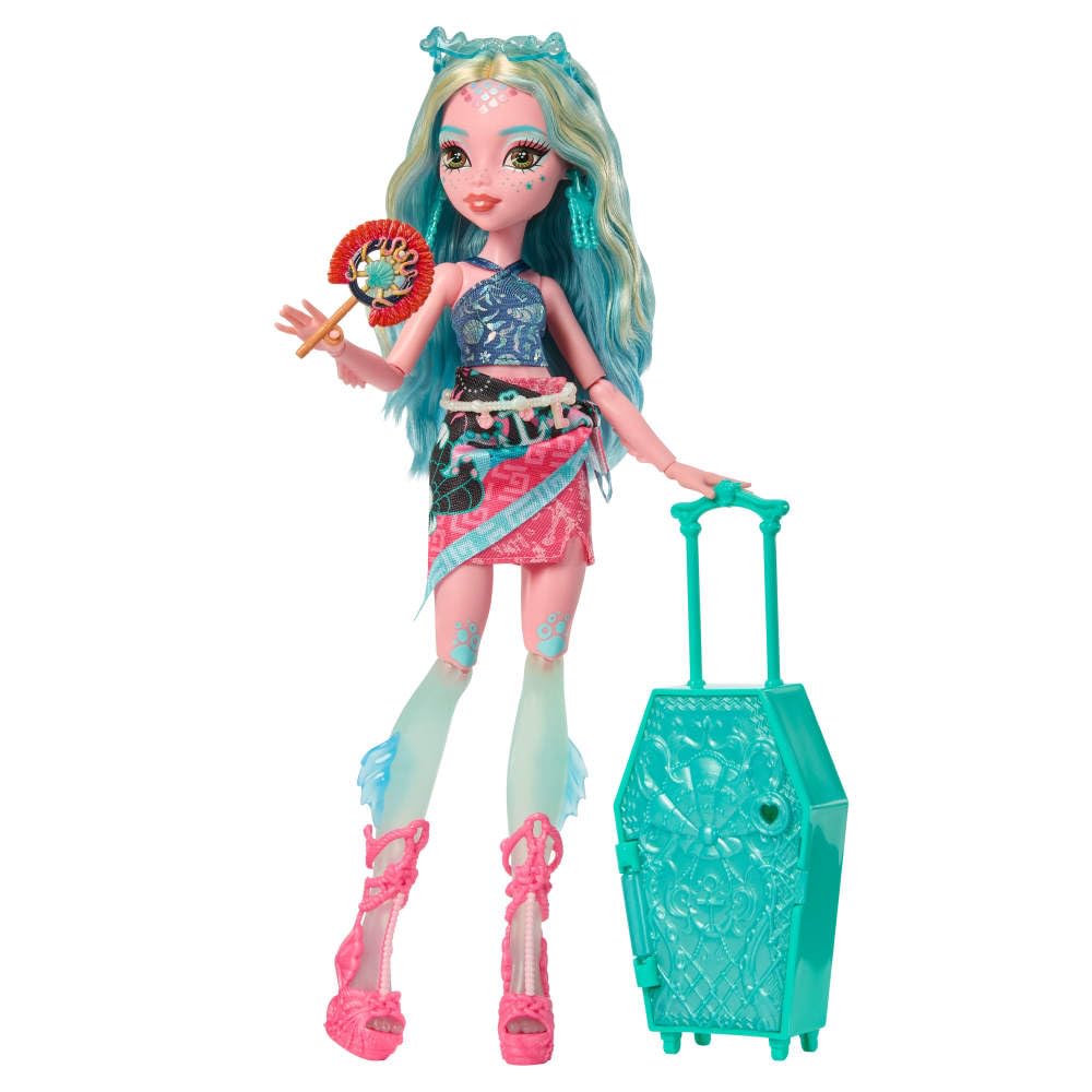 Monster High Straszysekrety Seria 7 Upiorystyczne wakacje Lagoona Blue Zestaw: lalka, walizka i akcesoria-niespodzianki, w tym ubranka, zabawka dla dzieci 4+, JDR51