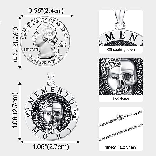 JUSTKIDSTOY Memento Mori Necklace 925 Sterling Silver Marcus Aurelius Skull Pendant Necklace Stoic Reminder Necklace Jewelry Gifts for Men Women 6