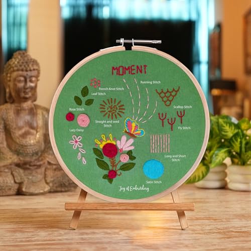 Image of picknMAKE Hand Embroidery Kit for Beginners - Floral Moments Theme | Includes Colorful Fabric, Threads, Needles & Instructions | Art & Craft DIY Kit | Embroidery Kit for Adults & Beginners