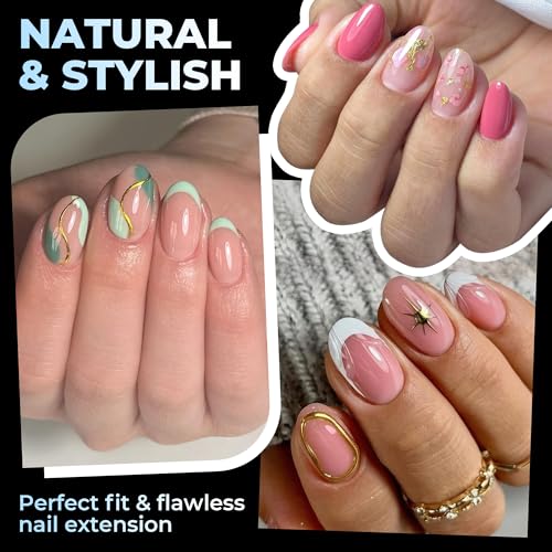 Image of UNA GELLA Oval Gel Nail Tips Short 15 Sizes 300PCS, Pre-Etched Clear Acrylic Nail Tips Easy DIY Salon Oval Almond Press On Nails Snug Fit Full False Fake Tips Extensions Long-Lasting Hold