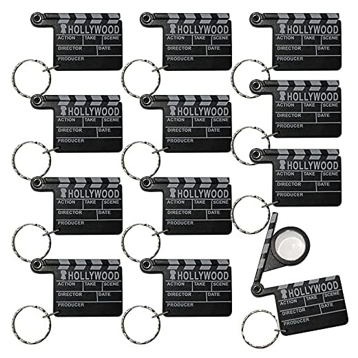 ArtCreativity Hollywood Clapboard Keychains, Set of 12, Lift Clapper to Reveal Magnifying Glass, Accessories for Keys, Backpack, or Pocket Book, Birthday Party Favors, Carnival Party Favors for Kids