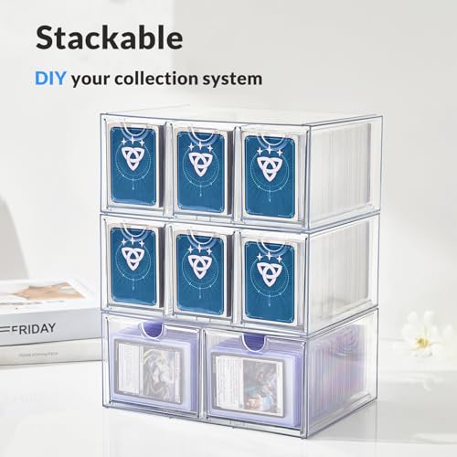 Image of DEEIF 6 Drawer Trading Card Storage Box, 2200+ Cards Organizer with Divider, Clear Stackable Drawers for TCG, MTG, PTCG, Sports Cards (6 Drawer Card Box)