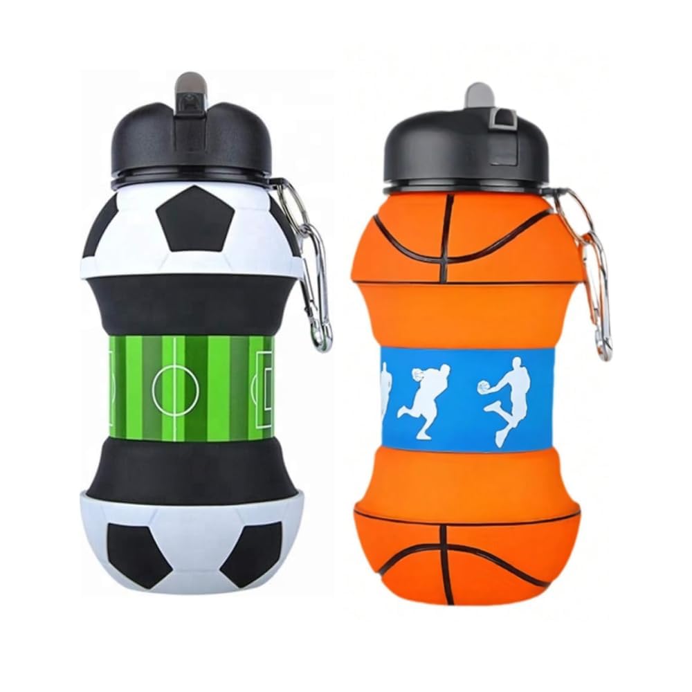 Gourde pliable enfant lot de 2 pour école et sport gourde silicone 500ml