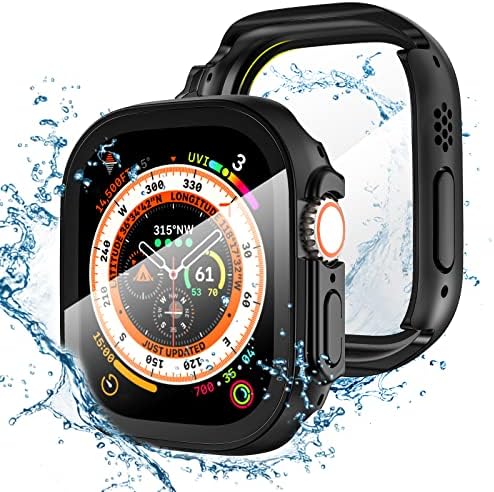 Tensea for Waterproof Apple Watch Ultra Screen Protector Case 49mm Accessories, iWatch Protective PC Face Cover Built-in Tempered Glass Film, Sweatproof Bumper for Women Men, 49 mm