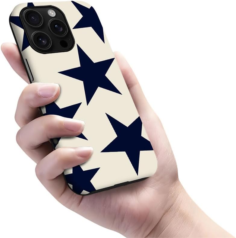 for iPhone 16 Pro Case | Beige Navy Blue Stars | Slim Drop Protection Design - Image 5