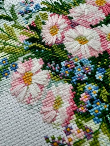 Image of RIOLIS - Gentle Daisies 2277, Cross Stitch Kits 11 inchx8, Cross Stitch Kits for Beginners & Advanced, Crossstitching Kit Adult, Floral Embroidery Counted Stitching Kit