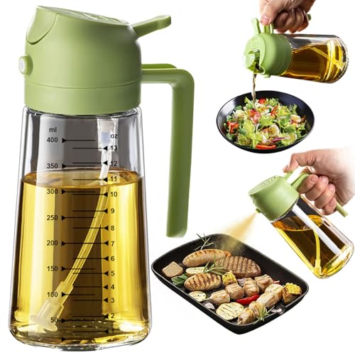 TrendPlain 16oz/470ml Glass Olive Oil Sprayer for Cooking – 2 in 1 Olive Oil Dispenser Bottle for...