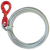VULCAN Winch Cable - Self-Locking Swivel Hook - Galvanized Steel Core - 3/8 Inch x 75 Foot - 14,000 Lbs. Minimum Breaking Strength