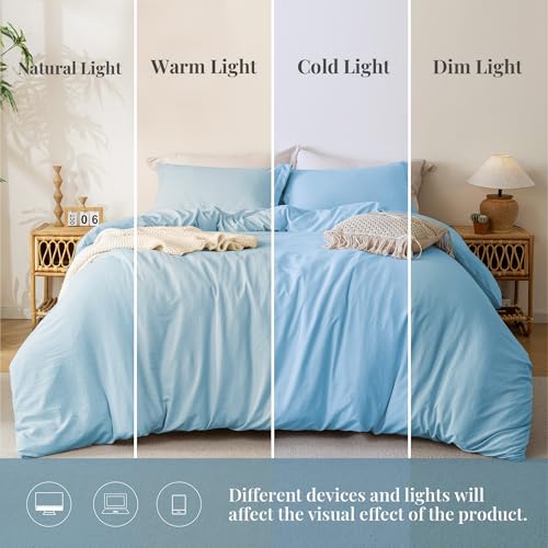 Image of MILDLY Duvet Cover Twin Ultra Soft Comforter Cover Set 2pcs, Cool Blue | Washed Microfiber Cotton-Like, Breathable Comfort, Hidden Zipper, Corner Ties, OEKO-TEX Certified, Fade Resistant
