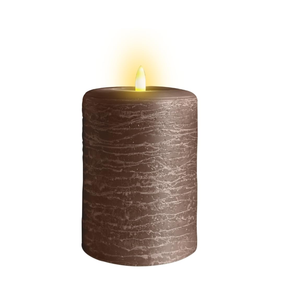 LumiPur Signature Natural Glow Flickering Flameless LED Wax Pillar Candle (3.5" x 5", Cocoa Brown)