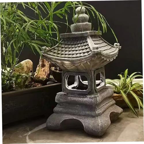 Lampe de jardin pagode solaire en résine pour décoration extérieure de cour