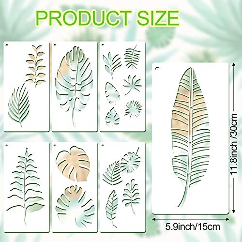 12 Pieces Tropical Fern Leaf Painting Stencils Large Reusable Palm Turtle Leaf Wall Stencil Flexible Botanical Leaves Template Set Crafts For Furniture Canvas Wood Plank (6 X 12 Inches) #TOP3