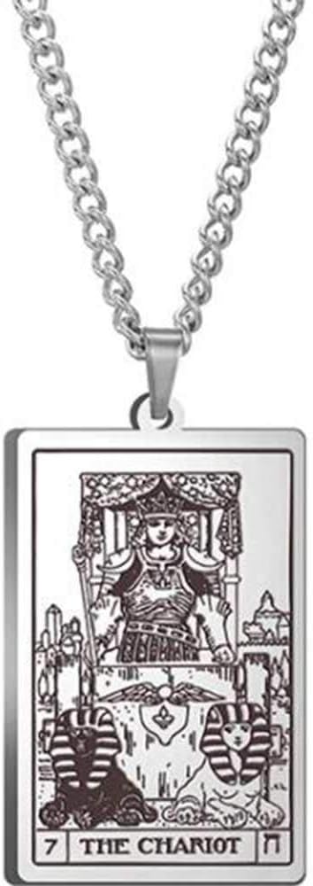 JUDE Retro Vintage Stainless Steel Tarot Card Rider Waite Pendant Necklace