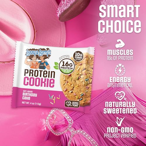 Image of Lenny & Larry's Protein Cookie, Birthday Cake - High Protein Snacks with 16g Plant Protein, 10g Fiber, Soft-Baked, Vegan, Non-GMO | 4 Ounce (Pack of 72)