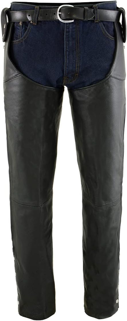 Milwaukee Leather Chaps for Men's Black Leather Belt Less- Adjustable Side Snap Loop Motorcycle Riders Chap- SH1198