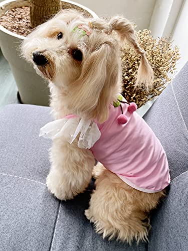 Qwinee Cute Dog Tank Top Cherry Decor Lace Pearl Sleeve Cat Puppy Tank Stretchy Pet Shirt Clothes For Small Medium And Large Cats Dogs Kitten Light Pink Xxl #TOP1