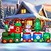 MGparty 14FT Christmas Inflatables Train with Santa Claus Bear Penguin Christmas Tress Built-in LED Lights Blow Up for Party Holiday Decor Indoor Outdoor Garden Lawn Yard Decorations