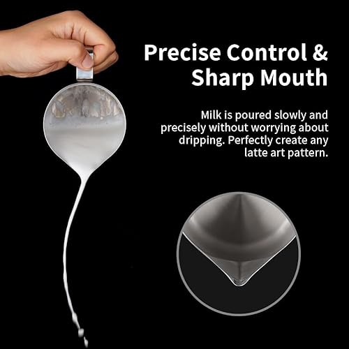 Miniatura 3 de Jarra de espuma de leche de 12 onzas  11.8 fl oz  Jarra de vapor watchget Espresso de acero inoxidable para espuma de leche, para capuchino, latte,
