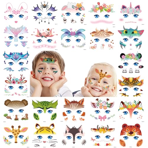 Qpout 24 Sheets Face Temporary Tattoos for Kids,Cute Animal Face Paint Makeup Tattoo Stickers for Girls Boys Birthday Decorations Animals Party Bags Fillers Favor Supplies,Assorted Designs Qpout 24 Sheets Face Temporary Tattoos for Kids,Cute Animal Face Paint Makeup Tattoo Stickers for Girls Boys Birthday Decorations Animals Party Bags Fillers Favor Supplies,Assorted Designs