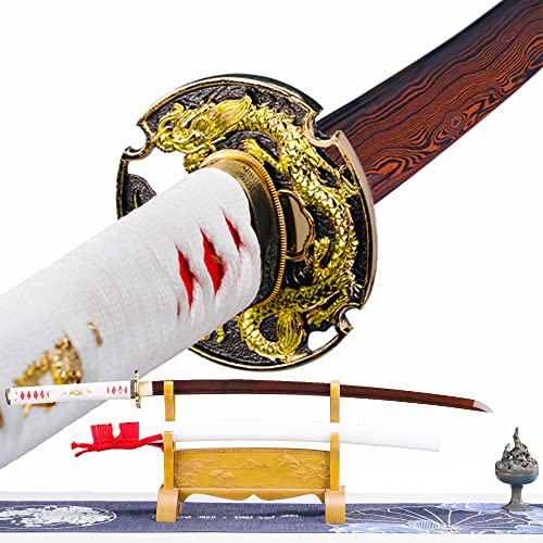 Okss Katana Sword Real Rayskin Hardwood Saya Handmade Japanese Samurai Sword Can Chop Bamboo #TOP7