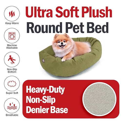 Image of Majestic Pet Suede Shredded Memory Foam Mix Calming Dog Bed Washable - Cozy Soft Round Dog Bed with Spine for Head Support - Fluffy Donut Dog Bed, 24 Inch, Sage