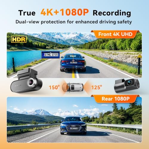 Image of DDPAI True 4K Dual Channel Dash Cam for Car Front and Rear [ 2026 Edition] | Built-in 4G LTE, GPS, ADAS, 32G eMMC Voice Control, G-Sensor, Super Capacitor, APP Control, Support 512GB TF Card, N5 Dual