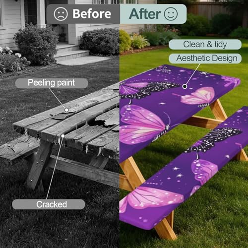 Mantel impermeable ajustable de mariposas moradas con fundas elásticas 3