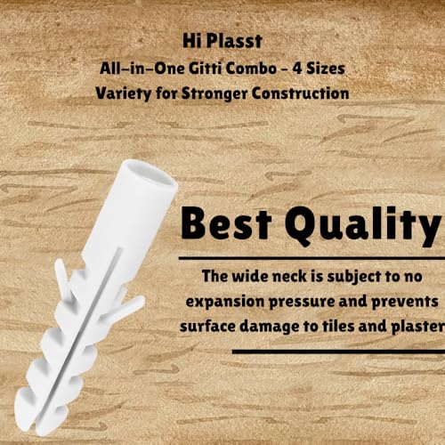 Image of Hiplasst Nylon Wall Plugs Combo Pack of 200pcs (25mm, 32mm, 38mm, 50mm) - Heavy Duty Rawl Plugs for Wall Fixing, Drilling & Anchoring | Anti-Slip Design | 50 Pcs Each Size (200)