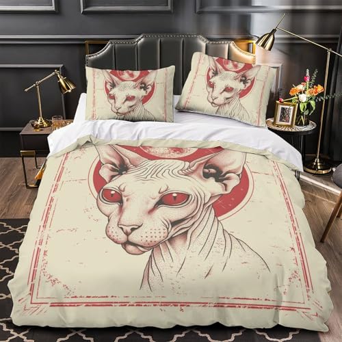 Housse de couette microfibre chat nu parure de lit 3 pièces zippée - 4
