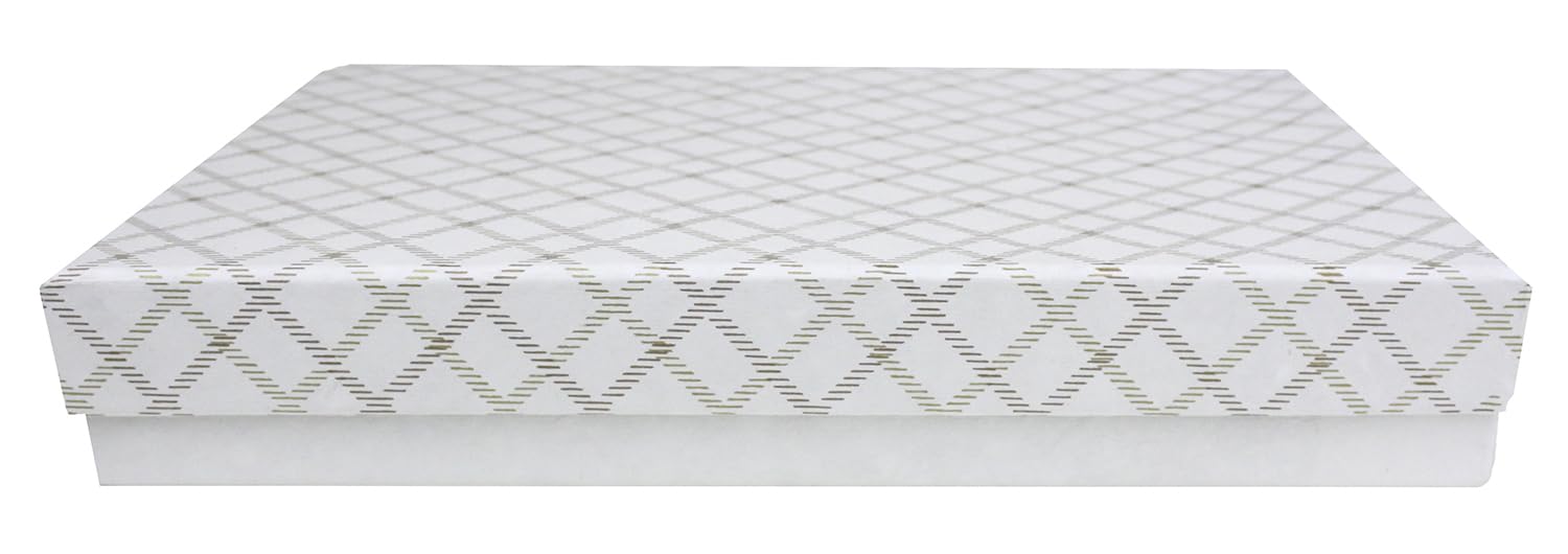 Emartbuy Pack of 10 Chequered White Rigid Gift Box – 30.5 x 23 x 5 cm Handmade Cotton Paper Presentation Box | Premium Packaging for Hampers, Bridesmaid Gifts, Birthdays, Weddings, Corporate Gifting