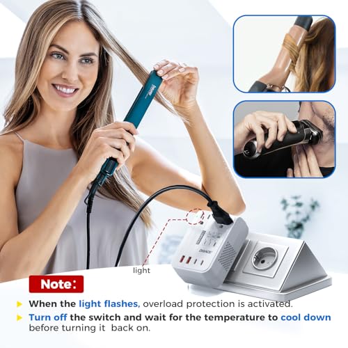 Image of Upgraded 350W Voltage Converter US to Europe for Hair Straightener Shaver Toothbrush CPAP Camera Cell Phone - 220V to 110V Converter for European Travel, Power Converter Adapter Combo with PD Chargers