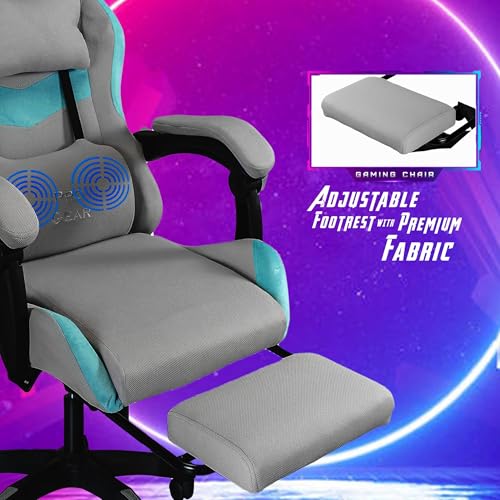 Image of Casa Copenhagen Designed in Denmark, High-Back Fabric Gaming Ergonomic Chair with Advanced Mechanism & Electric Back Massager, Luxurious Memory Foam Seating & Multi Function Arm-Rest -Grey & Aqua Blue