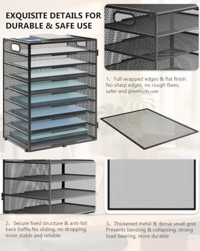 Image of WALI Desk File Organizer, 9 Tier Desktop Paper Letter Tray Organizer with Handle, Office Desk Accessories & Workspace Organizers for Office, Home, School Supplies, 1 Pack, Black