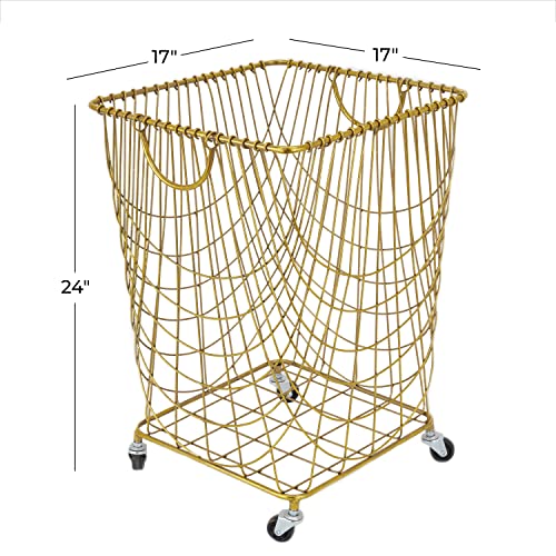 Deco 79 Metal Square Storage Cart With Wheels And Handles, 16" X 17" X 24", Gold #TOP2