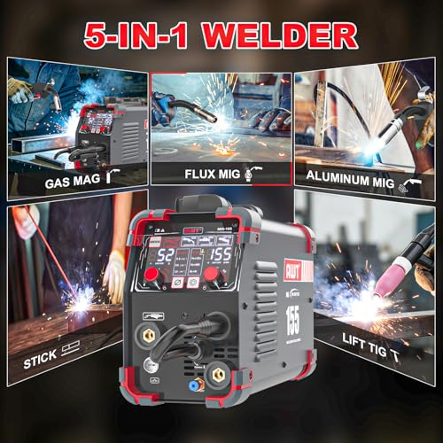 Image of AWT Aluminum 155A MIG Welder,5 in 1 Gas MAG /Aluminum MIG /Gasless Flux Core MIG /Stick /Lift TIG Aluminum MIG Welding Machine,110 /220V Welding Machine with Multiprocess Wire Feed
