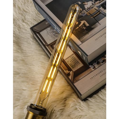 Leools-T300-Led-Long-Bulbs12W-Dimmable-Tubular-Bulb100-Watt-EquivalentE26-Edison-Style-Vintage-LED-Filament-Light-BulbAmber-Glass2700K-Warm-White118inch300mm-Tall-T10-Light-Bulbs4-Pack